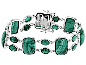 Green malachite rhodium over sterling silver bracelet