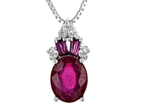 Red ruby sterling silver pendant with chain 2.83ctw