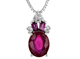 Red ruby sterling silver pendant with chain 2.83ctw