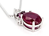 Red ruby sterling silver pendant with chain 2.83ctw