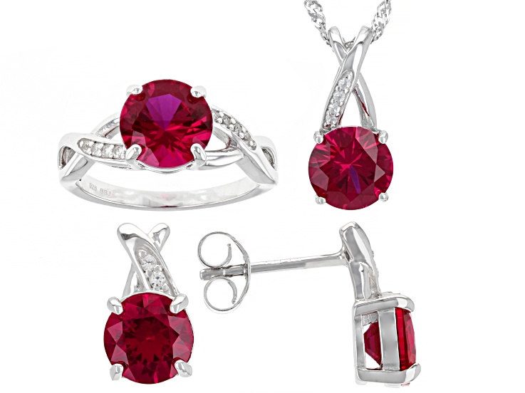 置物 Ruby Red Lab Created Ruby Rhodium Over Sterling Silver Jewelry
