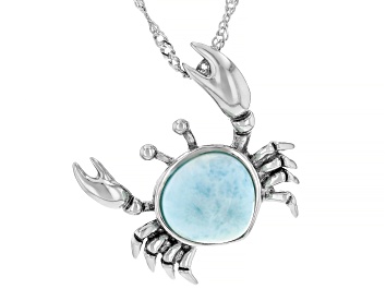 Picture of Blue Larimar Rhodium Over Sterling Silver Crab Pendant With Chain
