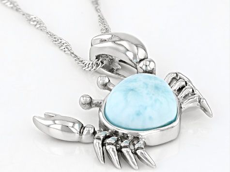 Blue Larimar Rhodium Over Sterling Silver Crab Pendant With Chain