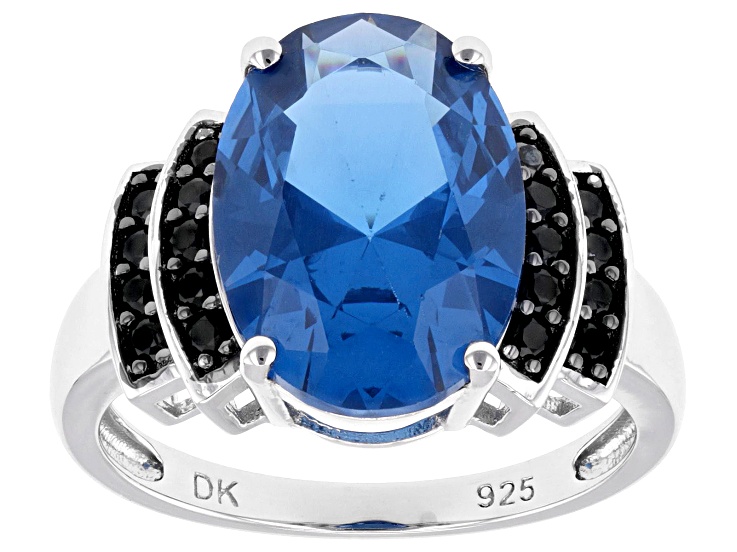 Blue Lab Created Spinel Rhodium Over Sterling Silver Ring 5.41ctw