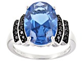 Blue Lab Created Spinel Rhodium Over Sterling Silver Ring 5.41ctw