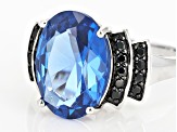 Blue Lab Created Spinel Rhodium Over Sterling Silver Ring 5.41ctw