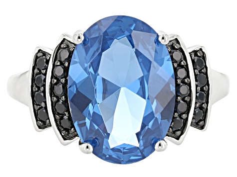 Blue Lab Created Spinel Rhodium Over Sterling Silver Ring 5.41ctw