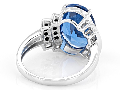 Blue Lab Created Spinel Rhodium Over Sterling Silver Ring 5.41ctw