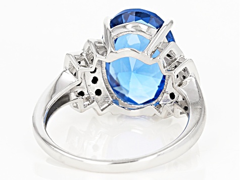 Blue Lab Created Spinel Rhodium Over Sterling Silver Ring 5.41ctw