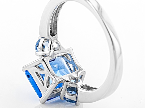 Blue Lab Created Spinel Rhodium Over Sterling Silver Ring 3.94ctw