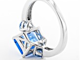 Blue Lab Created Spinel Rhodium Over Sterling Silver Ring 3.94ctw