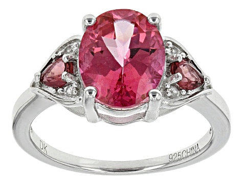 Pink Mexican Danburite Rhodium Over Sterling Silver Ring 2.37ctw