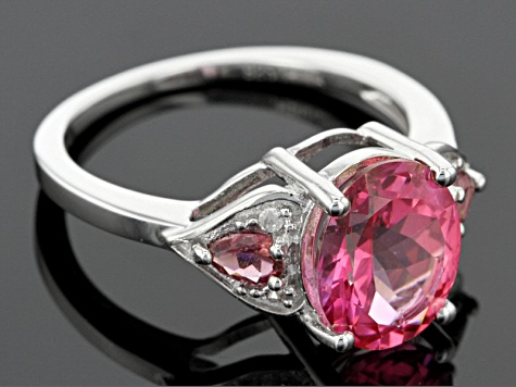 Pink Mexican Danburite Rhodium Over Sterling Silver Ring 2.37ctw