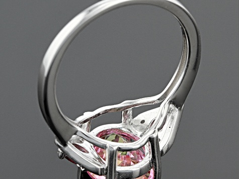 Pink Mexican Danburite Rhodium Over Sterling Silver Ring 2.37ctw