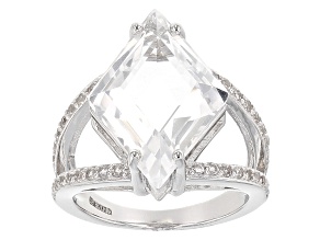 White Crystal Quartz Rhodium Over Sterling Silver Ring 11.84ctw