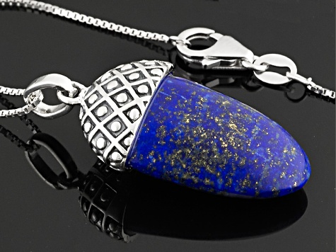 Blue Lapis Luzuli Sterling Silver Acorn Pendant With Chain