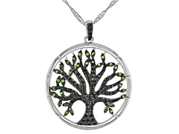 Picture of Black Spinel Rhodium Over Sterling Silver Tree Of Life Pendant With Chain .64ctw