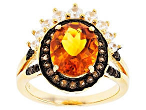 Madeira Citrine, Smoky Quartz, and Zircon 18k Gold Over Silver Crown Ring 4.09ctw