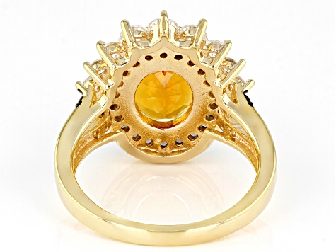 Madeira Citrine, Smoky Quartz, and Zircon 18k Gold Over Silver Crown Ring 4.09ctw