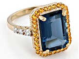 London Blue Topaz 18k Yellow Gold Over Silver Ring 8.85ctw