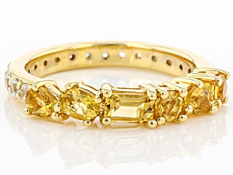 Citrine and White Zircon 18k Yellow Gold Over Silver Band Ring 1.79ctw