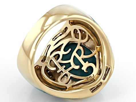 Blue Turquoise 18k Yellow Gold Over Silver  Inlay Ring