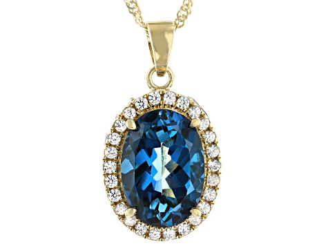 London Blue Topaz 18K Yellow Gold Over Silver Pendant with Chain 8.22ctw