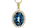 London Blue Topaz 18K Yellow Gold Over Silver Pendant with Chain 8.22ctw