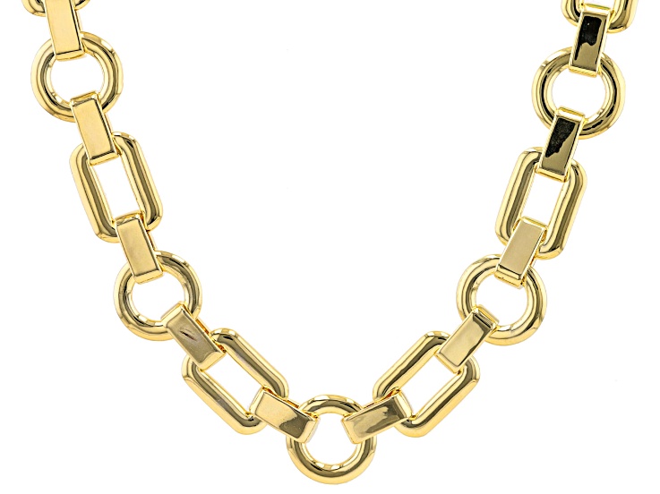 Round and Rectangular Shaped 18k Yellow Gold Over Brass Chain