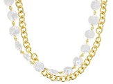 White Cultured Freshwater Pearl 18k Yellow Gold Over Brass Double Strand Necklace
