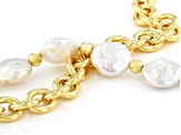 White Cultured Freshwater Pearl 18k Yellow Gold Over Brass Double Strand Necklace