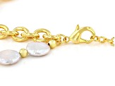 White Cultured Freshwater Pearl 18k Yellow Gold Over Brass Double Strand Necklace