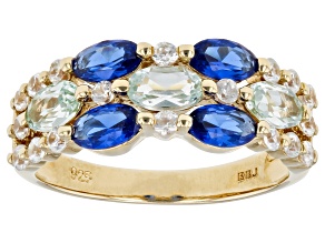 Blue and Green Lab Created Spinel 18k Yellow Gold Over Silver Ring 1.82ctw