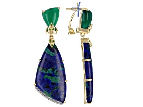Blended Azurite and Malachite, Onyx, Chrome, Zircon 18k Yellow Gold Over Silver Earrings 0.68ctw