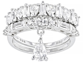 White Zircon Rhodium Over Silver Set of 2 Stackable Charm Ring 3.02ctw