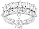 White Zircon Rhodium Over Silver Set of 2 Stackable Charm Ring 3.02ctw