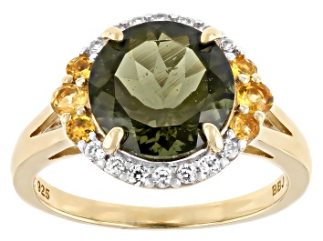 Picture of Green Moldavite 18k Yellow Gold Over Silver Ring 2.83ctw