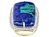 Blended Azurite and Malachite and White Zircon 18k Yellow Gold Over Silver Ring1.24ctw