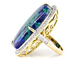 Blended Azurite and Malachite and White Zircon 18k Yellow Gold Over Silver Ring1.24ctw