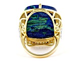 Blended Azurite and Malachite and White Zircon 18k Yellow Gold Over Silver Ring1.24ctw