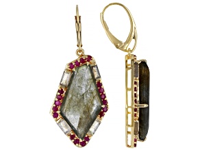 Labradorite and Indian Ruby 18k Yellow Gold Over Silver Earrings