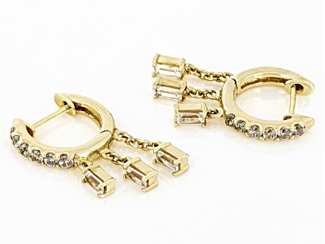 White Zircon 18k Yellow Gold Over Silver Charm Huggie Earrings 1.37ctw