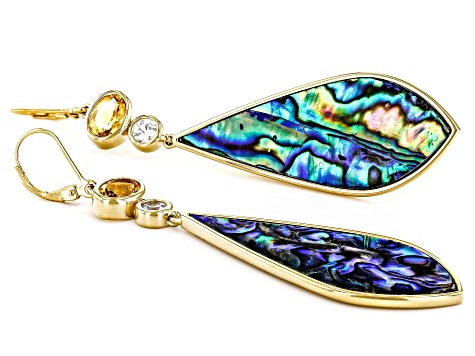 Multi-Color Abalone Shell 18k Yellow Gold Over Silver Drop Earrings 2.69ctw