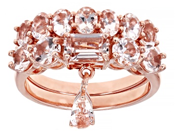 Picture of Pink Morganite 18k Rose Gold Over Silver Stackable Charm Set of 2 Rings 2.40ctw