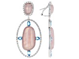 Free-Form Rose Quartz Rhodium Over Silver Dangle Earrings 5.25ctw
