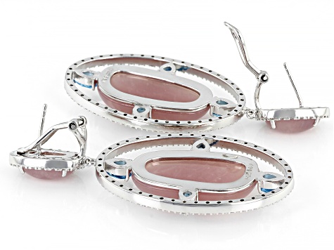 Free-Form Rose Quartz Rhodium Over Silver Dangle Earrings 5.25ctw