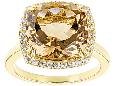 Champagne Quartz and White Zircon 18k Yellow Gold Over Silver Ring 5.75ctw