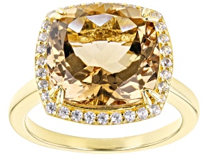 Champagne Quartz and White Zircon 18k Yellow Gold Over Silver Ring 5.75ctw