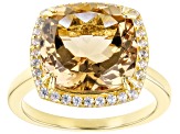 Champagne Quartz and White Zircon 18k Yellow Gold Over Silver Ring 5.75ctw