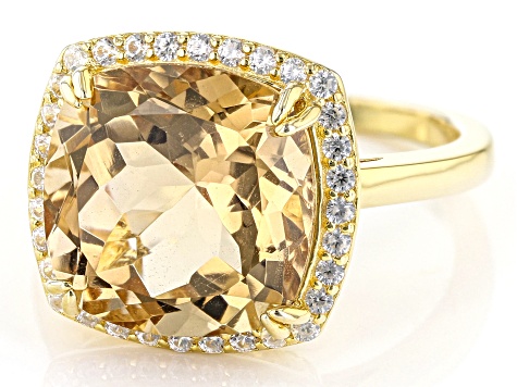 Champagne Quartz and White Zircon 18k Yellow Gold Over Silver Ring 5.75ctw